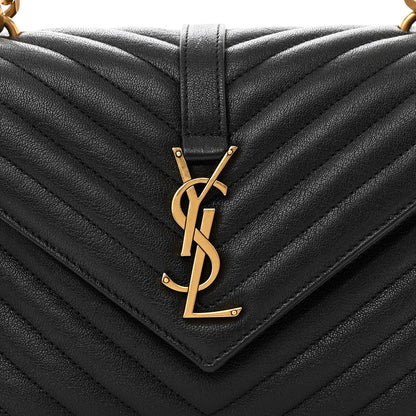 Saint Laurent Sheepskin Matelasse Chevron Monogram Medium College Bag Black 9 of 14