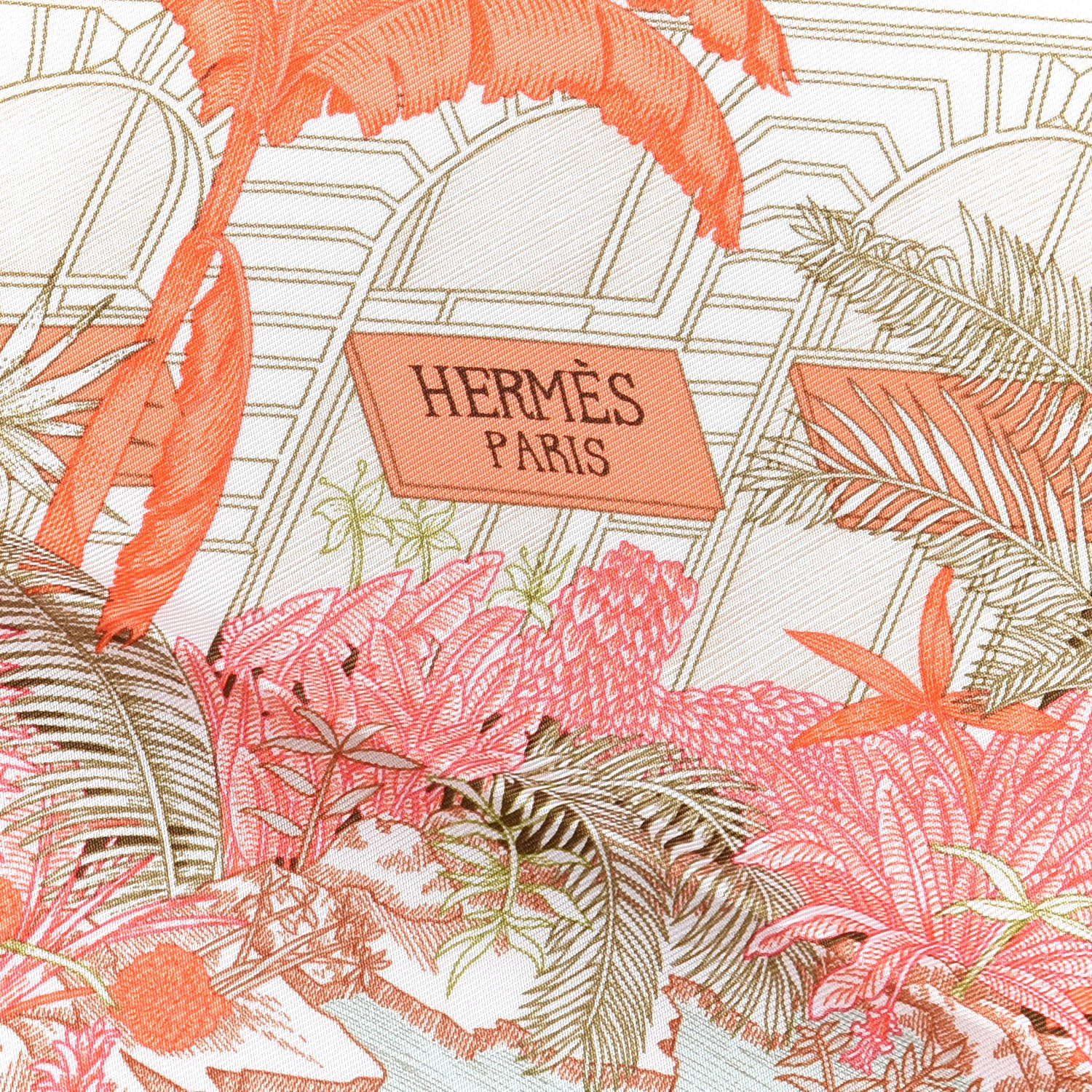 Hermes Silk Faubourg Tropical Scarf 90 Orange Kaki Saumon 2 of 4