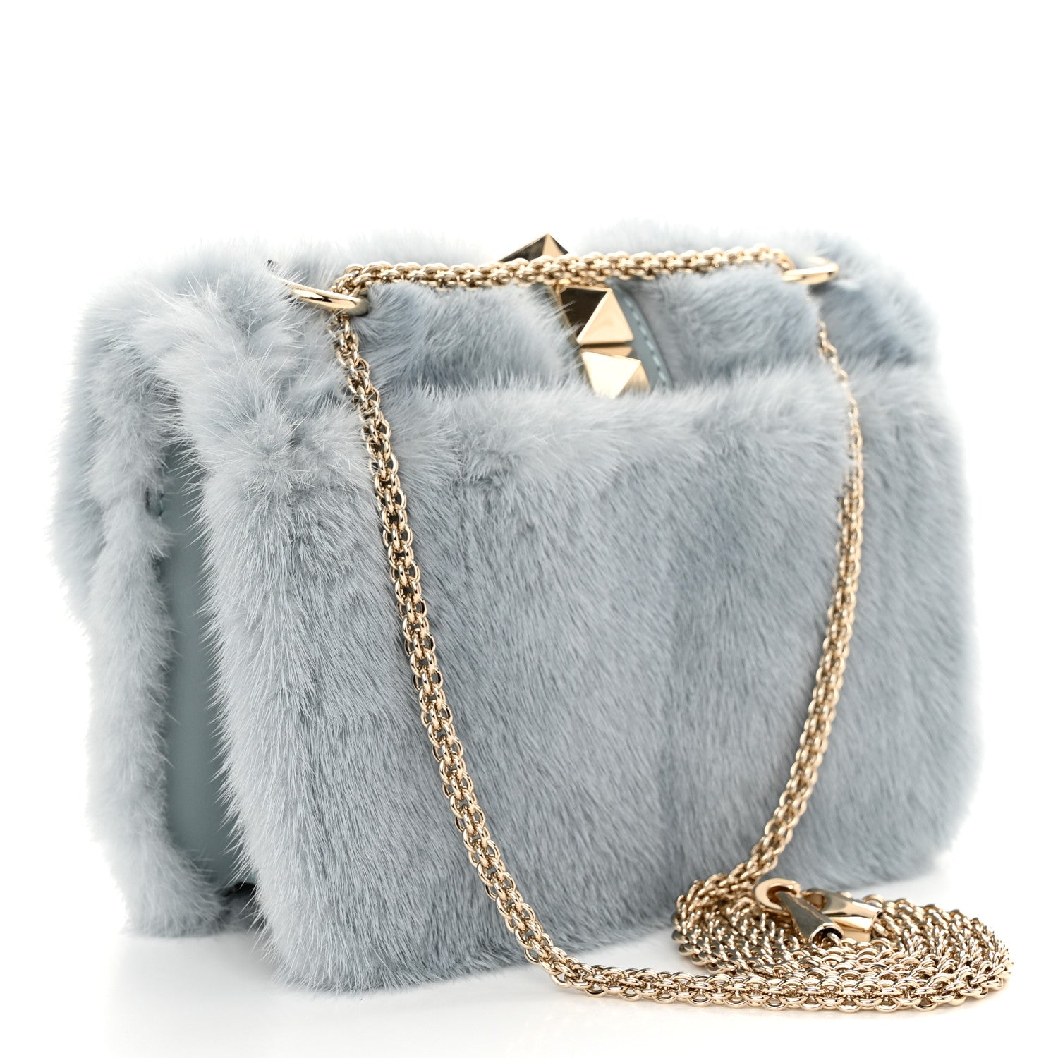 Valentino Garavani Mink Fur Small Glam Lock Rockstud Flap Light Blue 3 of 11