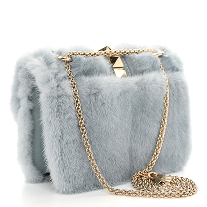 Valentino Garavani Mink Fur Small Glam Lock Rockstud Flap Light Blue 3 of 11