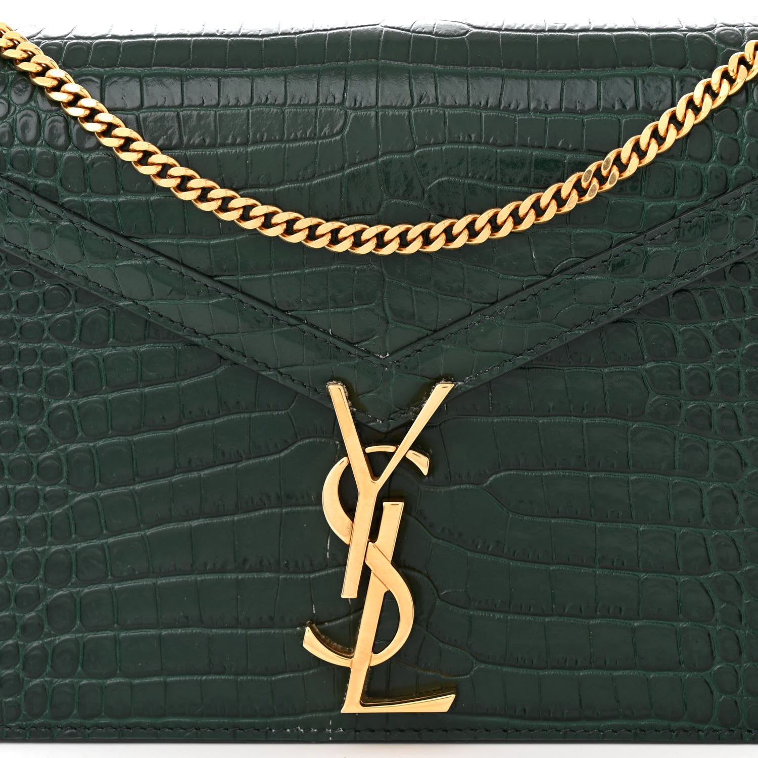 Saint Laurent Calfskin Crocodile Embossed Monogram Cassandra Clasp Bag Dark Mint 8 of 12