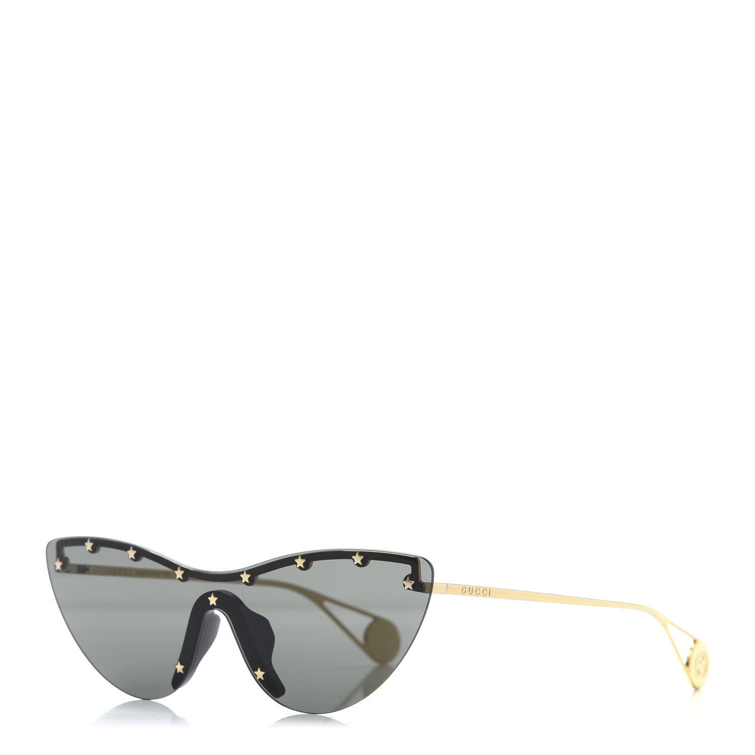 Gucci Rimless Star Studded 90mm Cat Eye GG0666S Sunglasses Black Gold 1 of 7