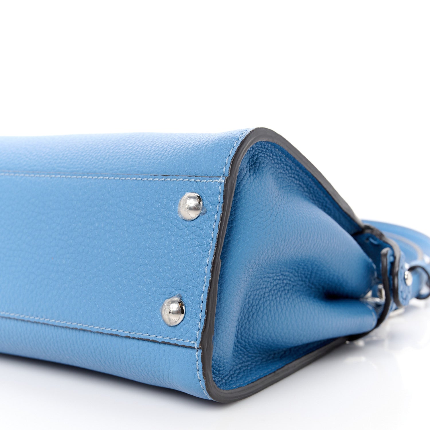 Fendi Vitello Granato Camoscio Selleria Macro Stitchings Mini Peekaboo Iconic Satchel Argento Blue 10 of 10