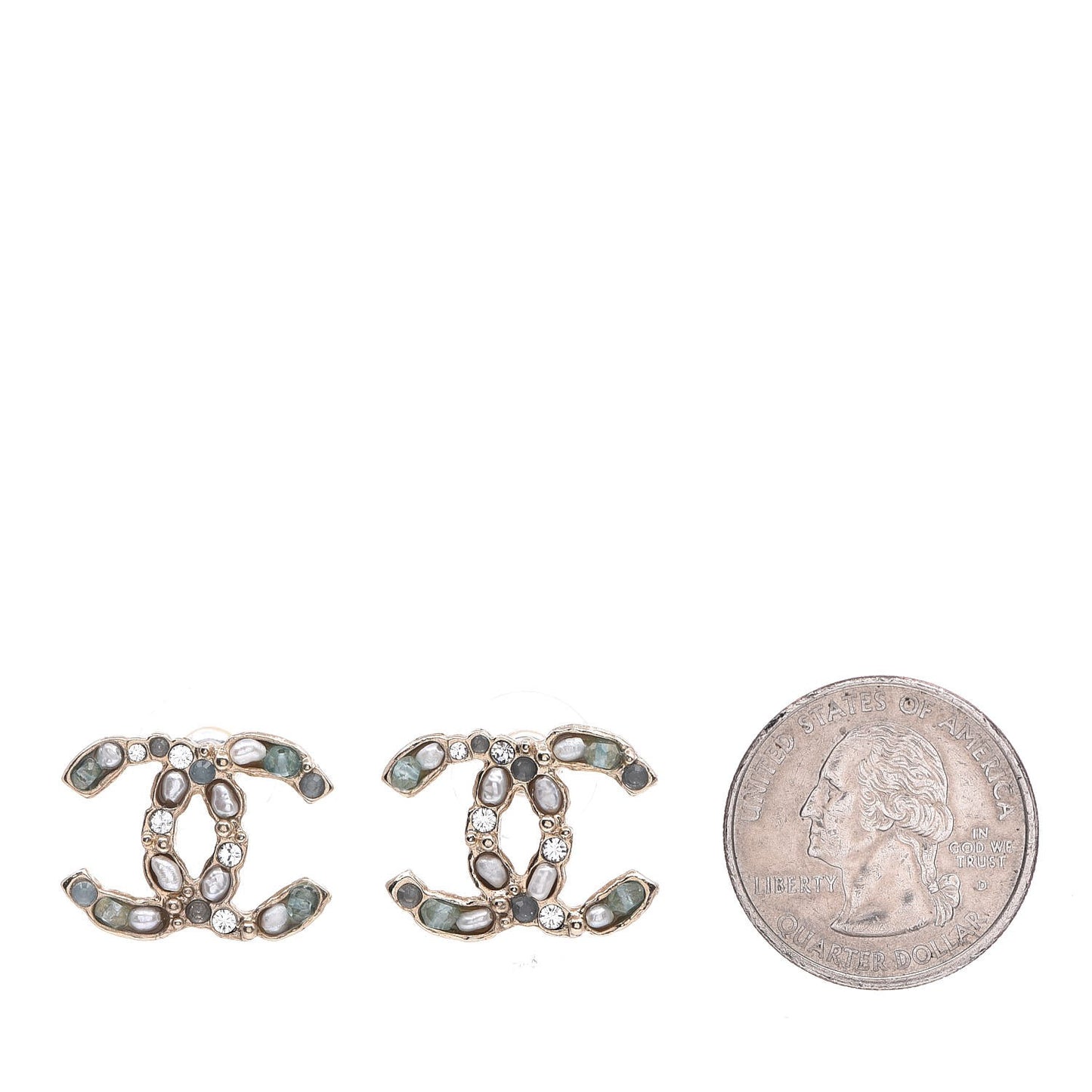 Crystal Pearl CC Earrings Light Gold Blue