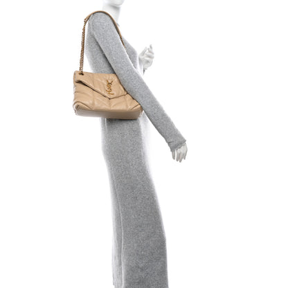 Saint Laurent Lambskin Quilted Small Loulou Puffer Monogram Chain Satchel Dark Beige 2 of 10
