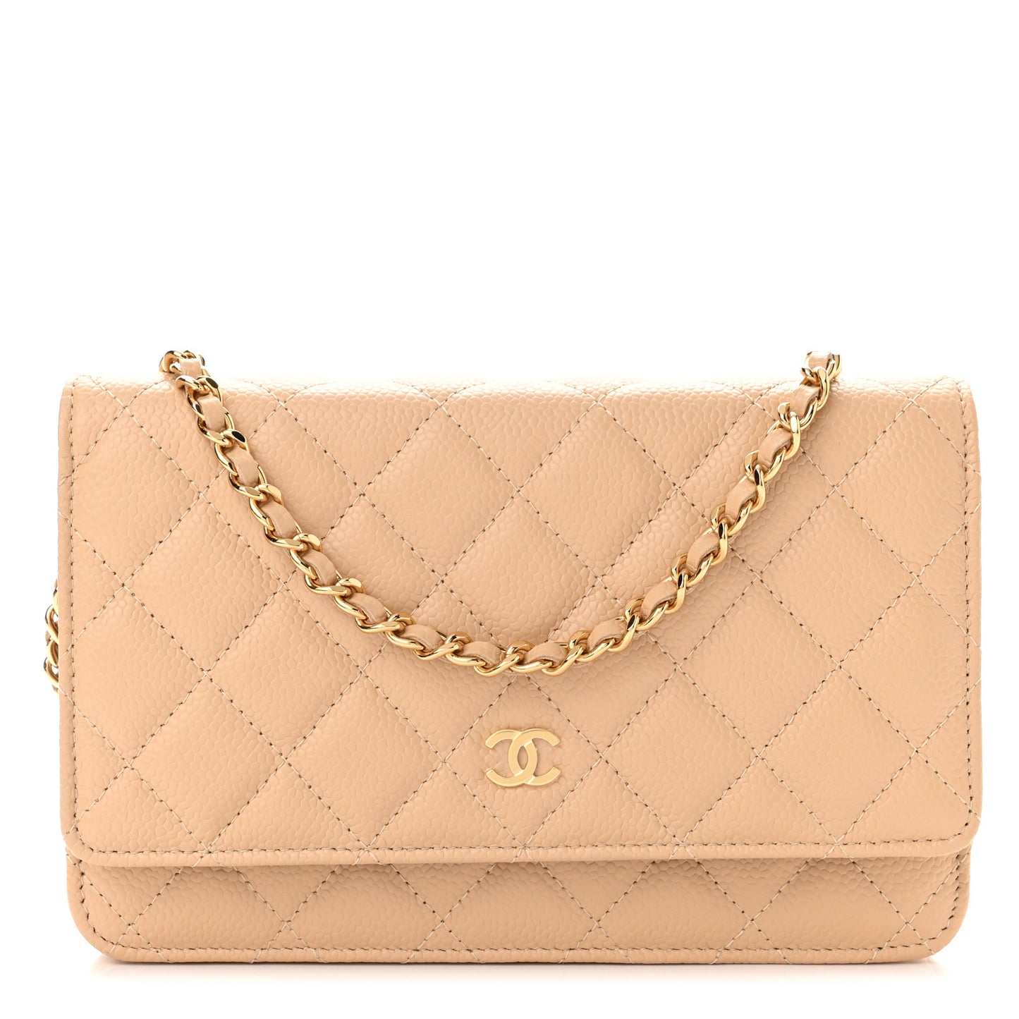 Caviar Quilted Wallet On Chain WOC Beige