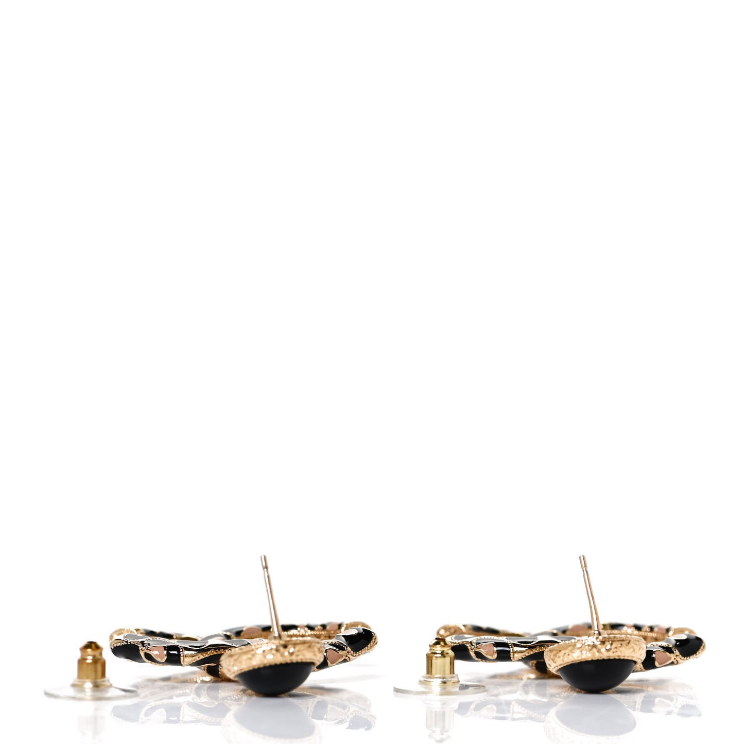 Metal Leopard Print CC Earrings Gold Black Beige