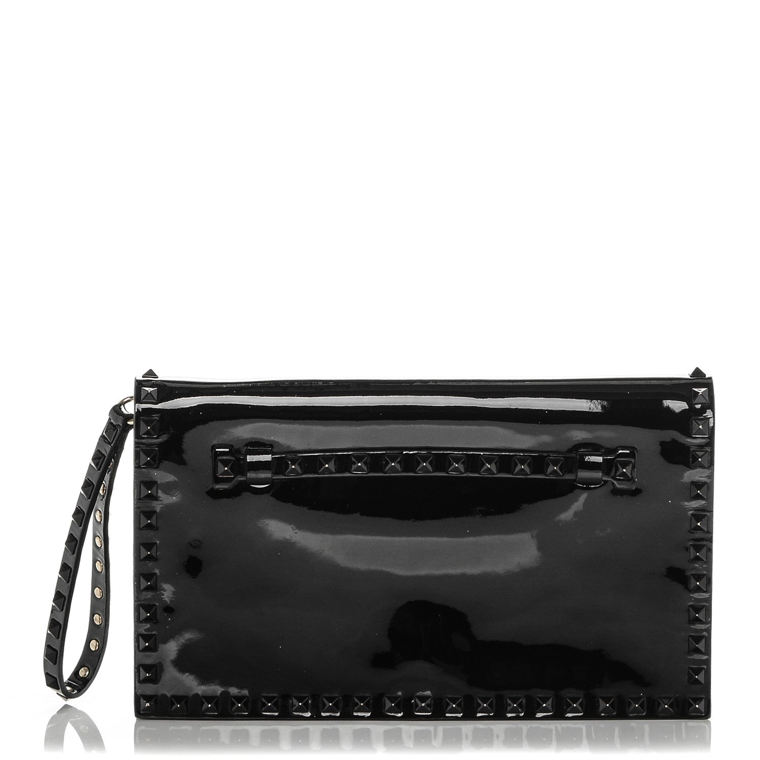 Valentino Garavani Patent Rockstud Wristlet Clutch Black 1 of 9