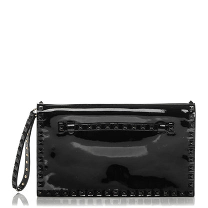 Valentino Garavani Patent Rockstud Wristlet Clutch Black 1 of 9