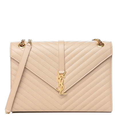 Saint Laurent Grain De Poudre Matelasse Chevron Large Monogram Satchel Nude Powder 1 of 11