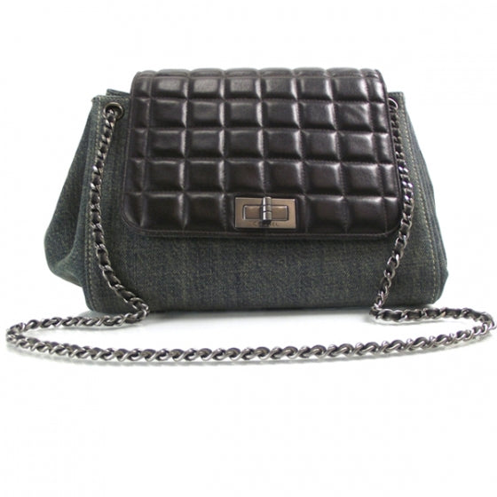 Denim Leather Square Quilted Flap Bag