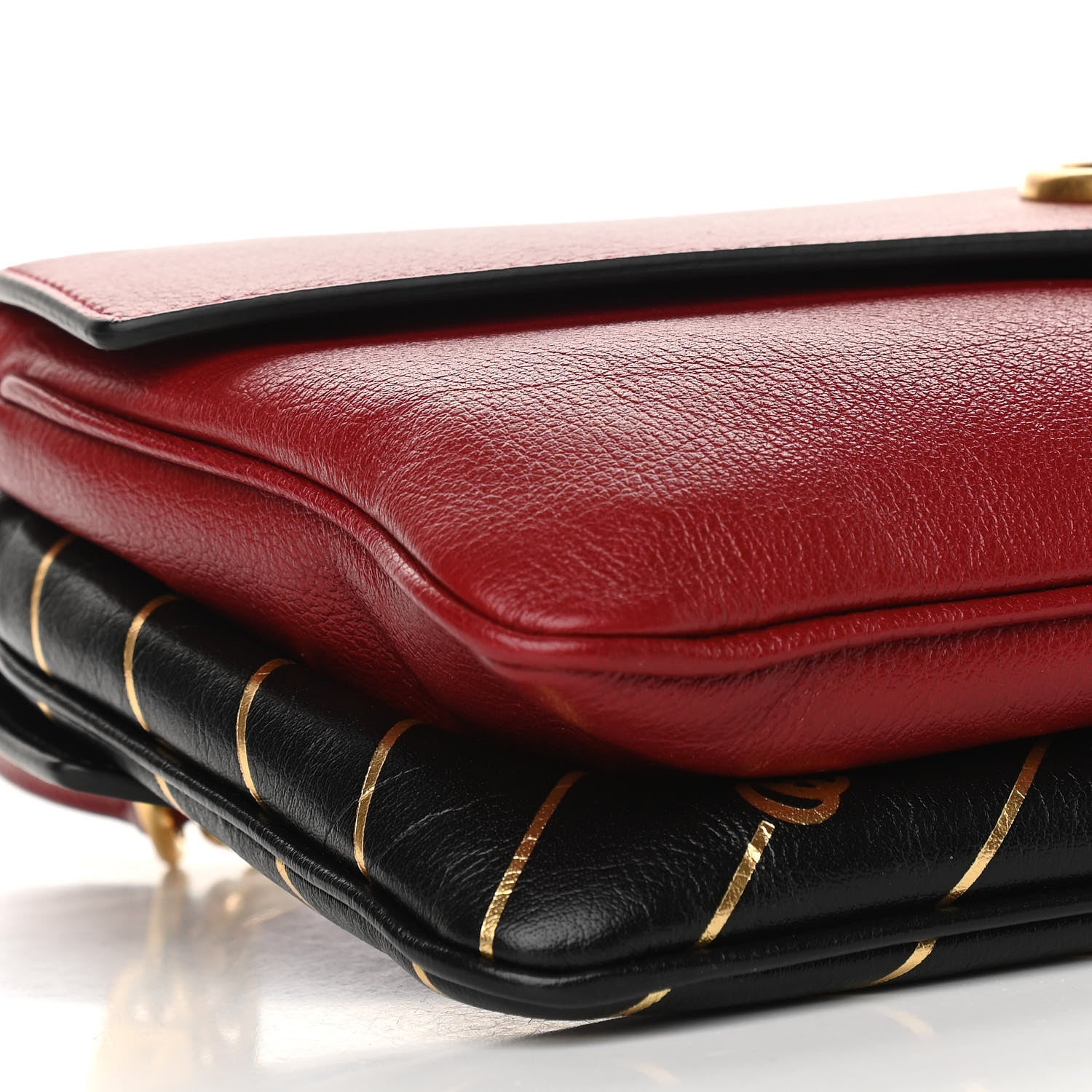 Gucci Calfskin Diagonal GG Medium Thiara Double Envelope Shoulder Bag Black Red 10 of 11