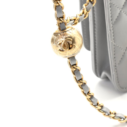Chanel Lambskin Quilted CC Pearl Crush Wallet on Chain WOC Grey 11 of 11