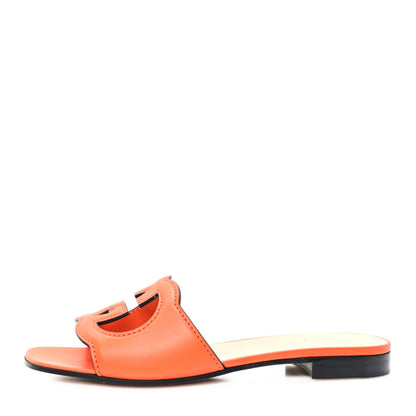 Gucci Cosmos Softy Calfskin Interlocking G Cut Out Slide Sandals 37 Deep Orange 1 of 8