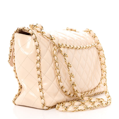 Chanel Patent Quilted Jumbo XL Chain Around Flap Beige 3 of 17