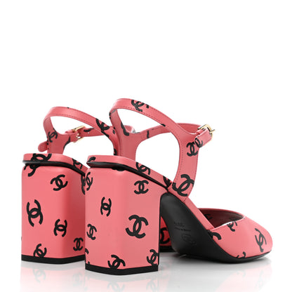 Chanel Lambskin Printed CC Sandals 39.5 Pink Black 4 of 10