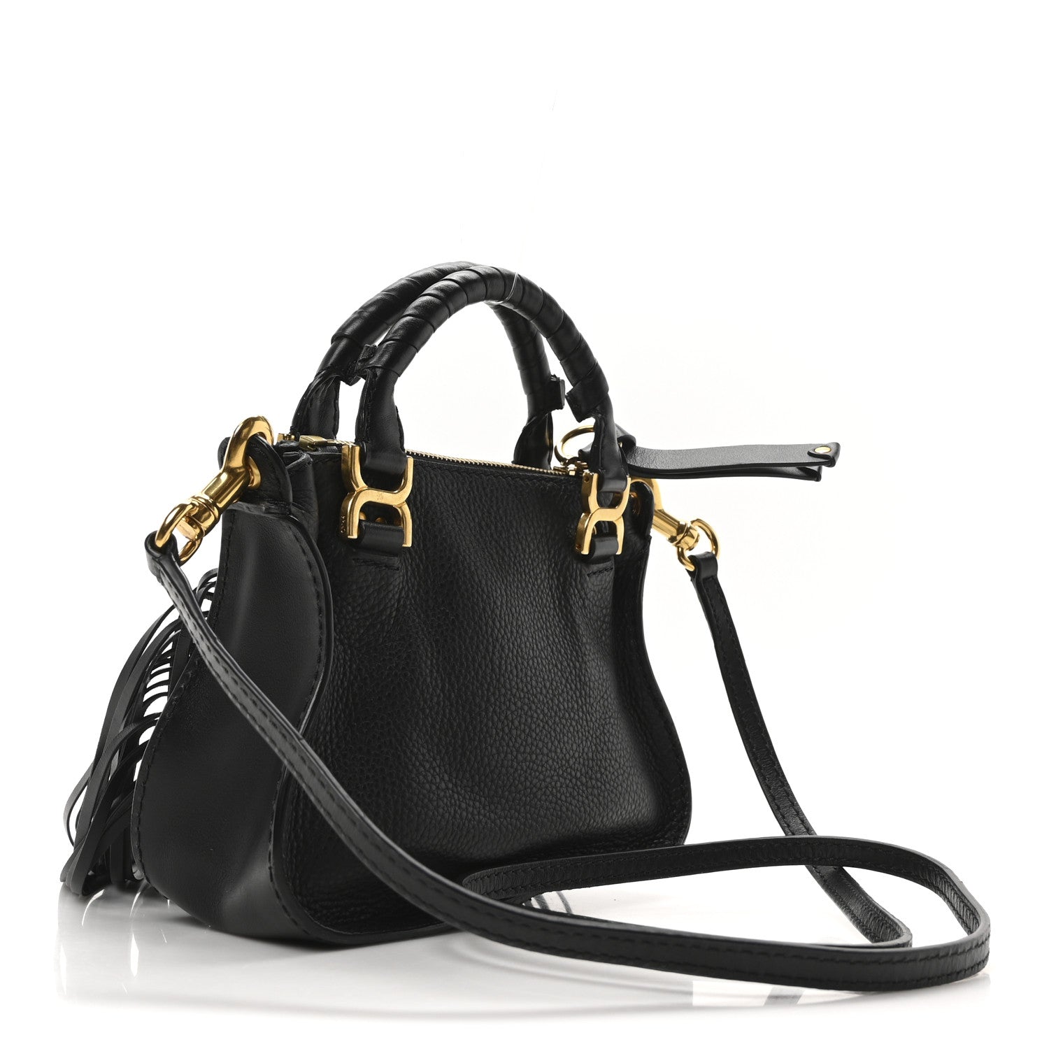 Chloe Shiny Small Grain Calfskin Mini Marcie Multi Fringe Satchel Black 3 of 9