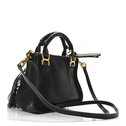 Chloe Shiny Small Grain Calfskin Mini Marcie Multi Fringe Satchel Black 3 of 9