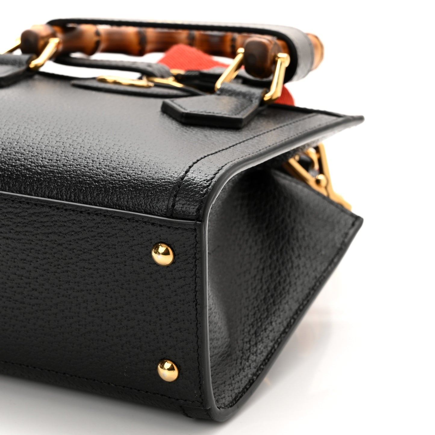 Textured Dollar Calfskin Web Mini Diana Tote Bag Black