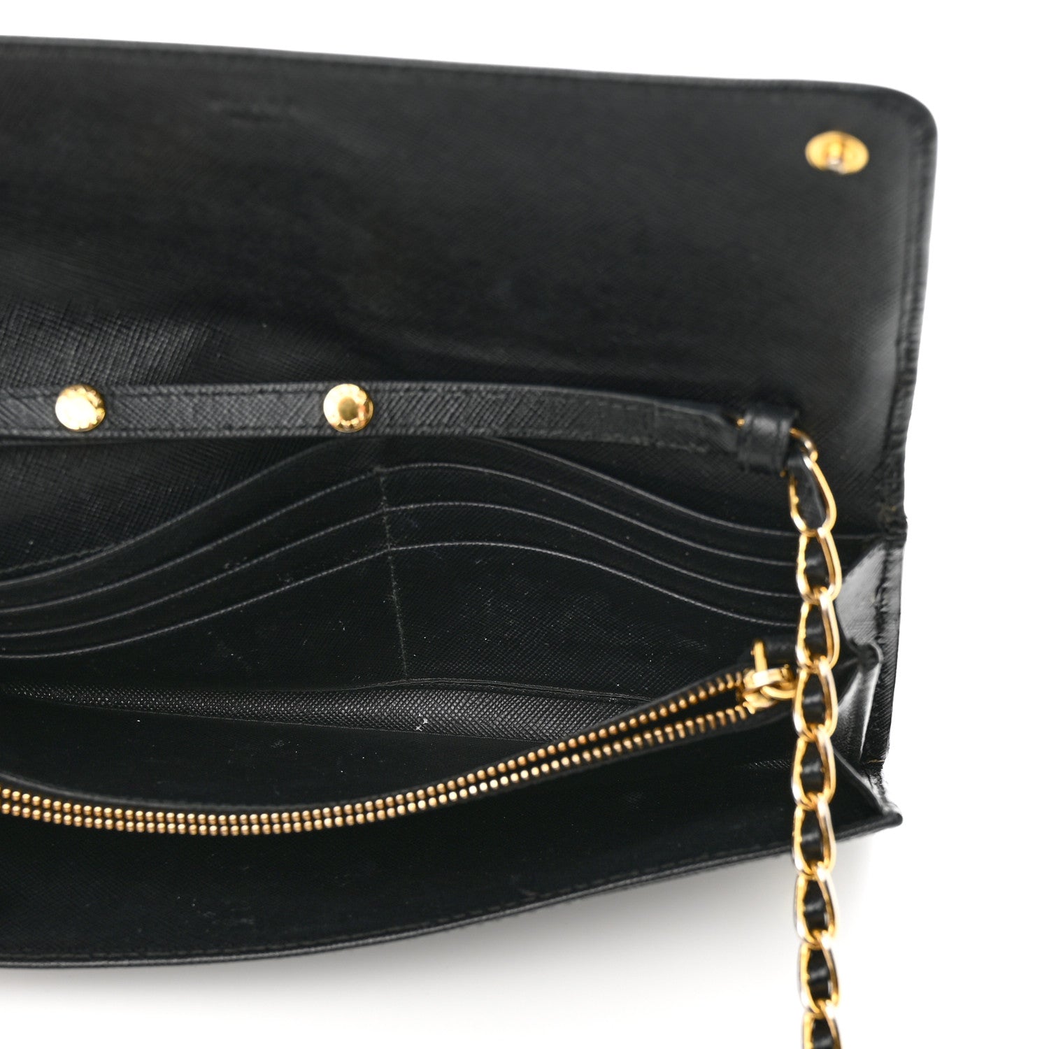 Prada Saffiano Metal Oro Chain Wallet Black 5 of 11