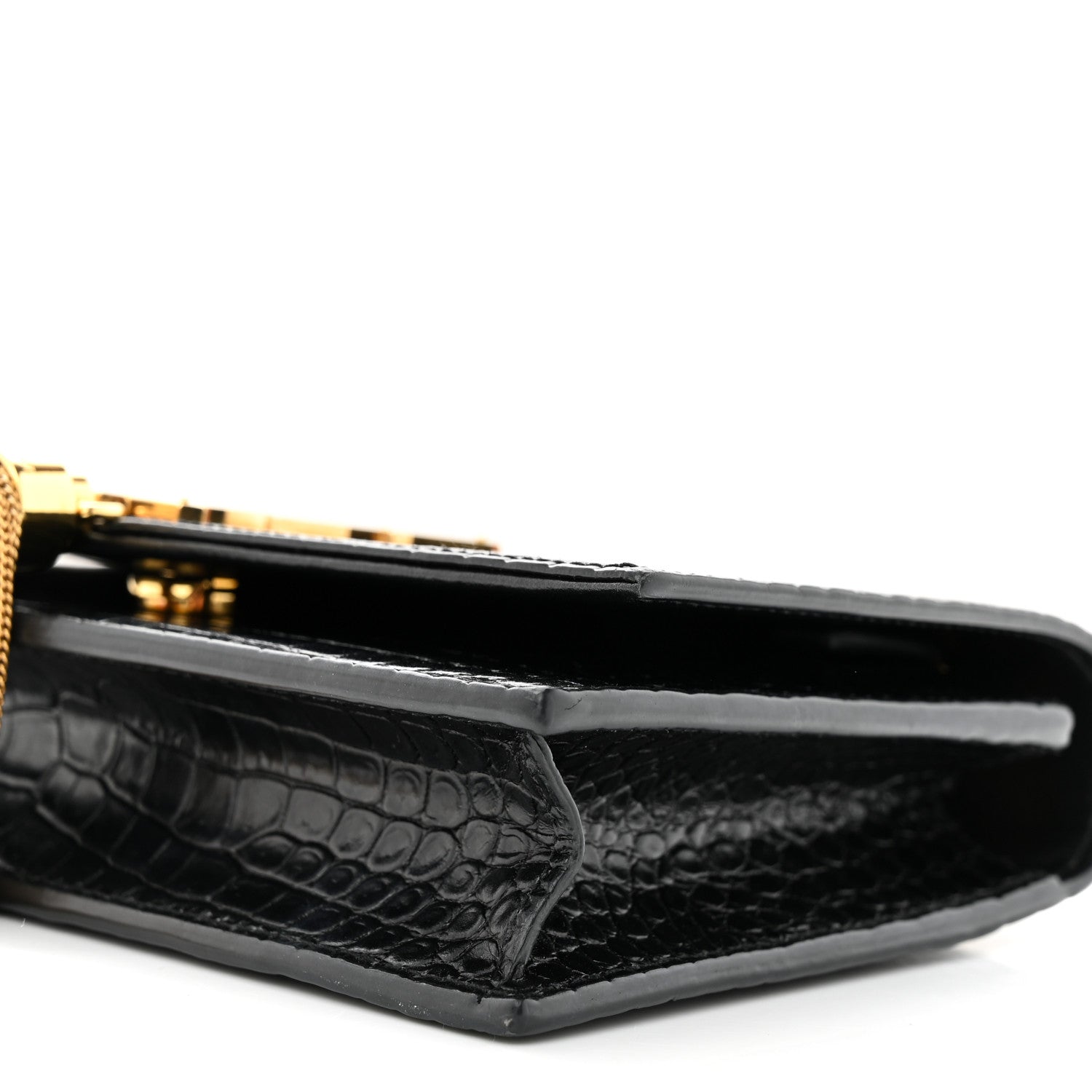 Saint Laurent SAINT LAURENT Calfskin Crocodile Embossed Kate Monogram Tassel Chain Wallet Black 9 of 12