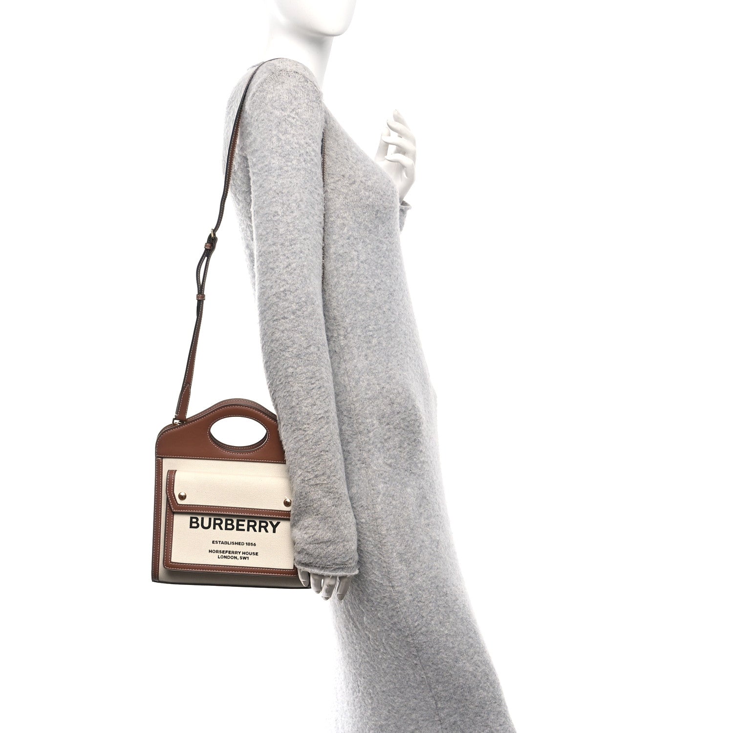 Burberry Canvas Smooth Calfskin Two Tone Mini Pocket Bag Natural Malt Brown 2 of 10