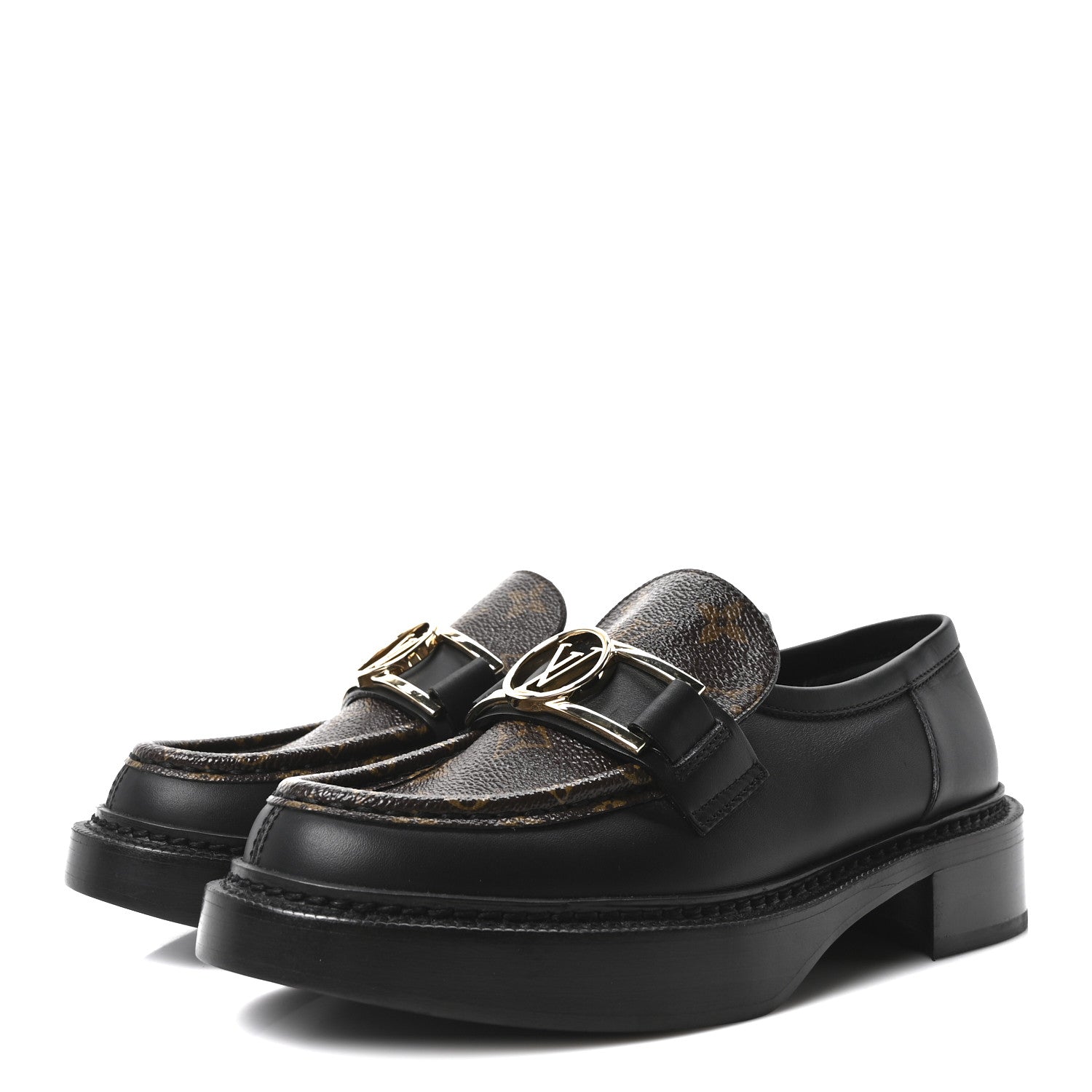 Louis Vuitton ローファー アカデミーラインモノグラム Louis Vuitton Monogram Calfskin Academy Loafers 36.5 Black 1829001