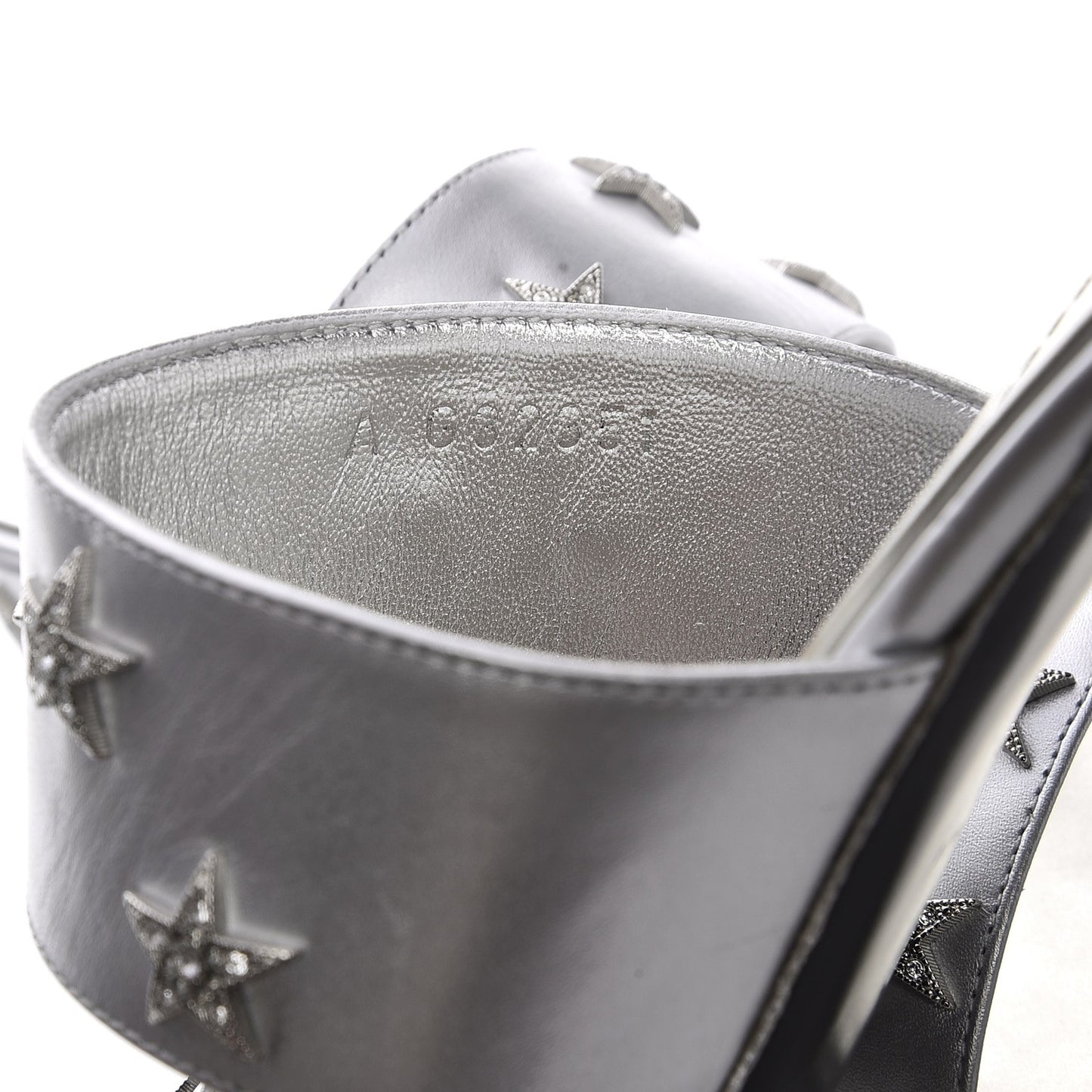 Iridescent Calfskin Crystal Stars Mules 39.5 Silver