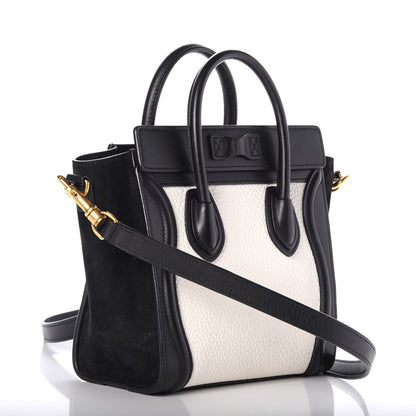 Celine Bullhide Calfskin Nubuck Bi-Color Nano Luggage Black White 3 of 10