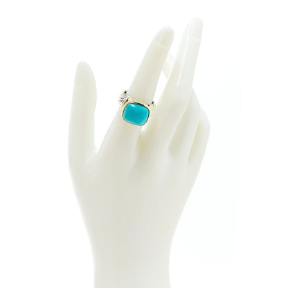 David Yurman 14K Yellow Gold Sterling Silver Turquoise 14mm Noblesse Ring 54 7 2 of 6