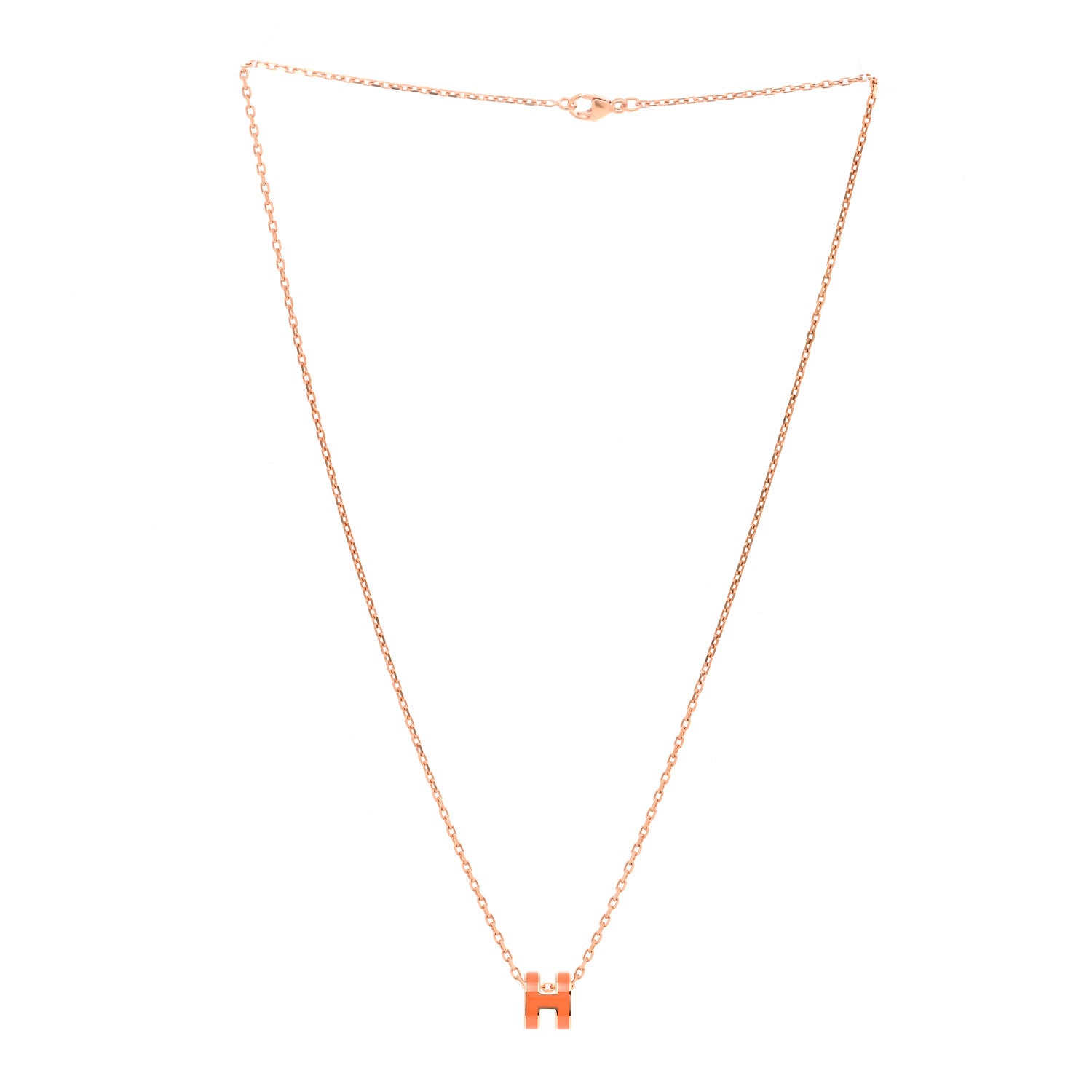 Hermes Lacquered Rose Gold Mini Pop H Pendant Necklace Orange 3 of 6