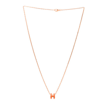 Hermes Lacquered Rose Gold Mini Pop H Pendant Necklace Orange 3 of 6