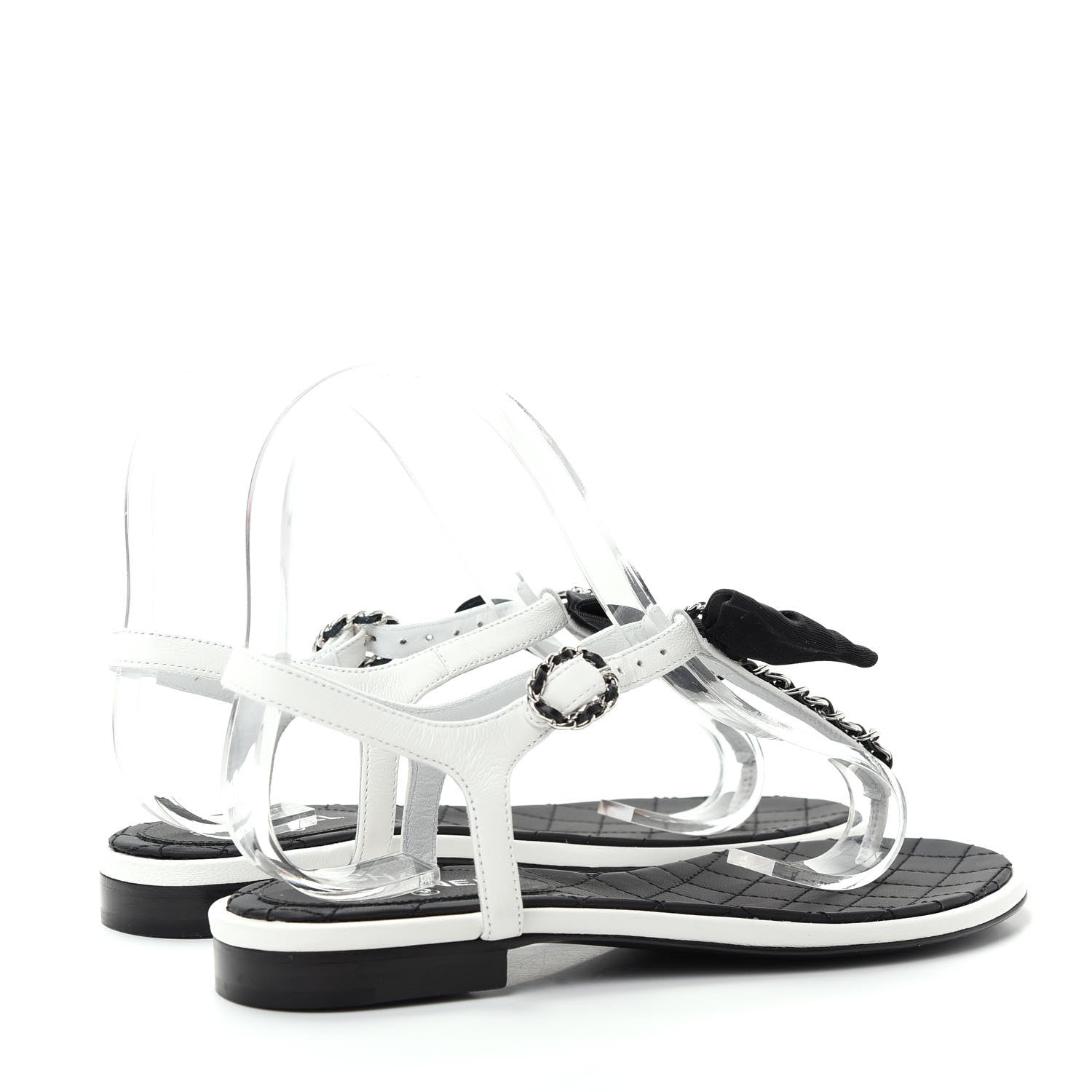 Chanel Lambskin Crystal Chain CC Logo Thong Sandals 35.5 White 4 of 10