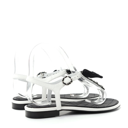 Chanel Lambskin Crystal Chain CC Logo Thong Sandals 35.5 White 4 of 10