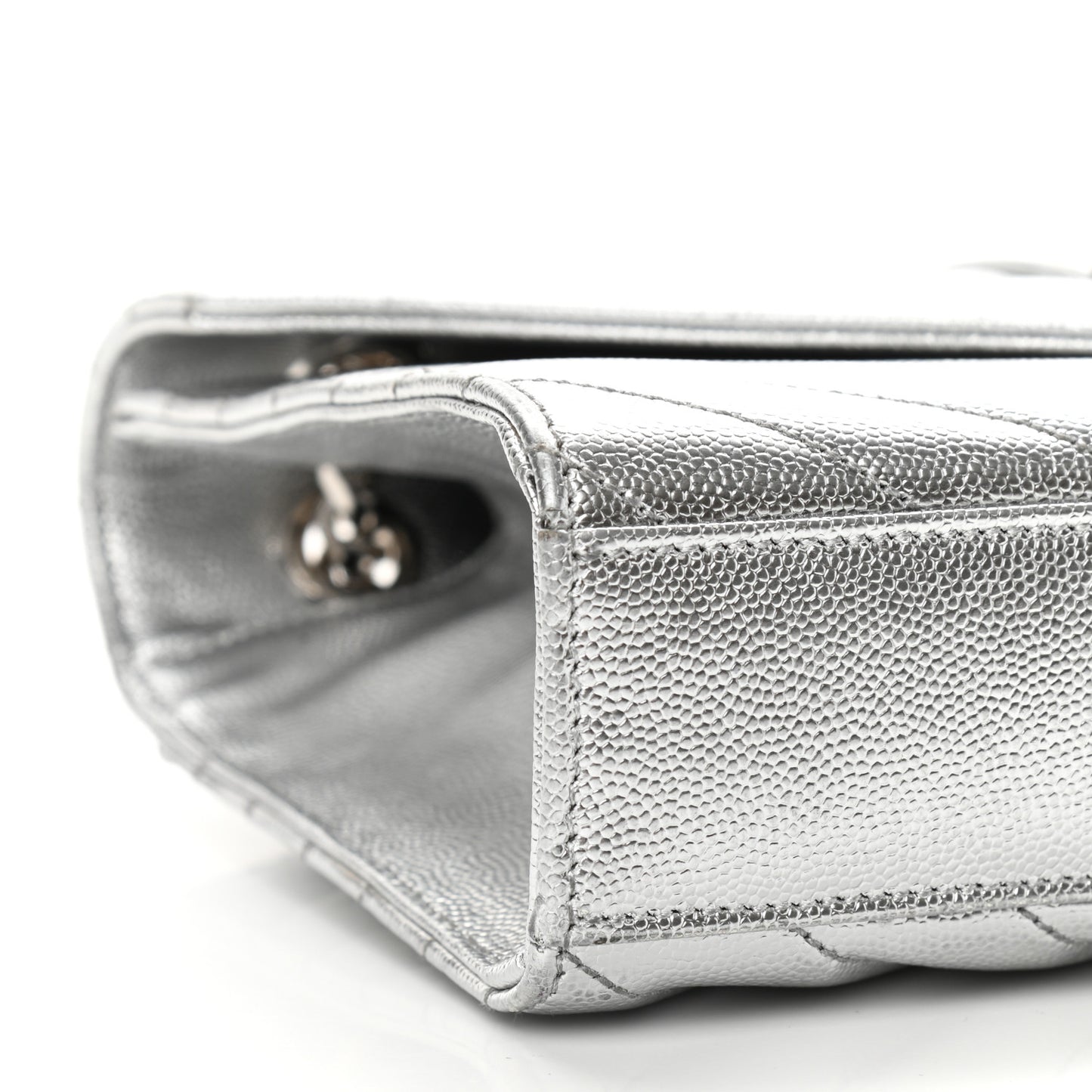 Metallic Grain De Poudre Matelasse Chevron Medium Monogram Satchel Silver