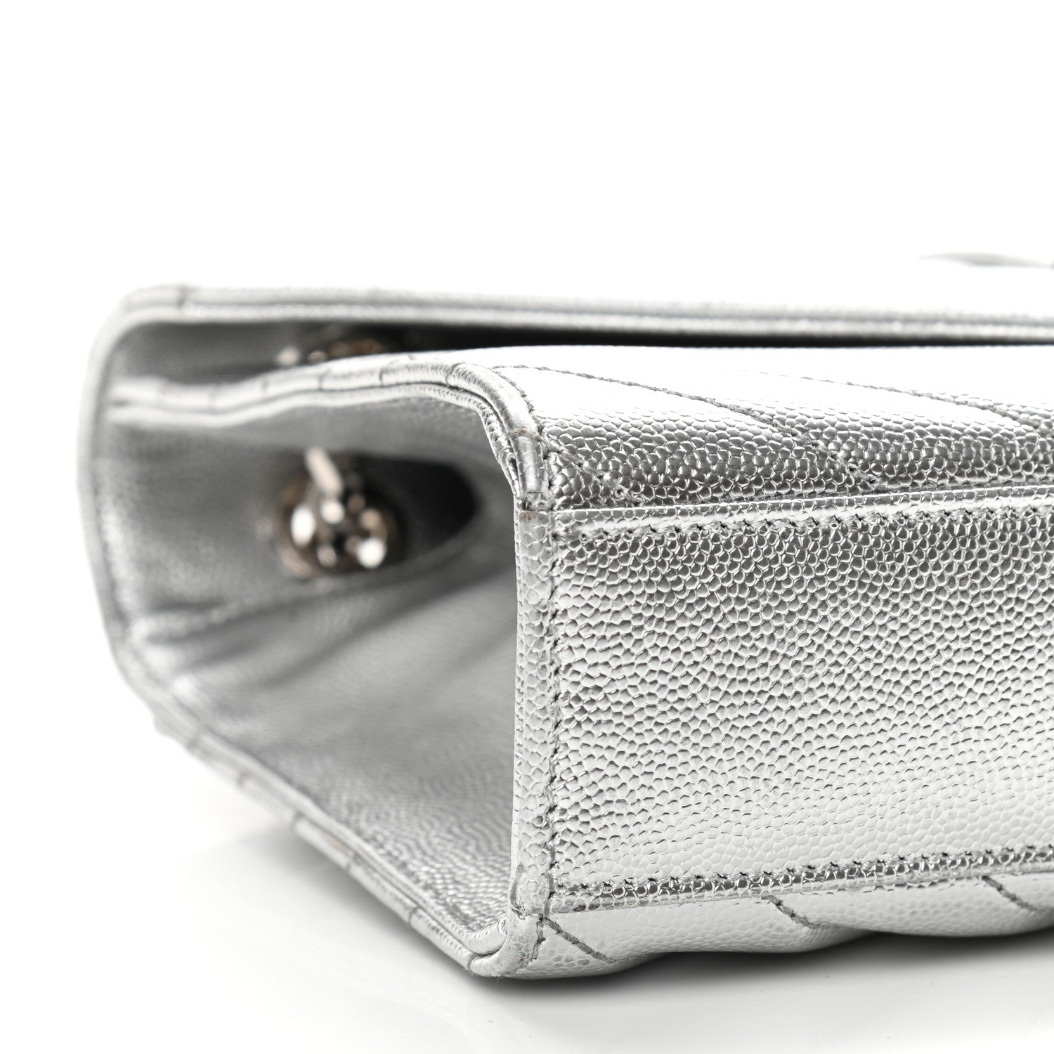 Saint Laurent Metallic Grain De Poudre Matelasse Chevron Medium Monogram Satchel Silver 7 of 10