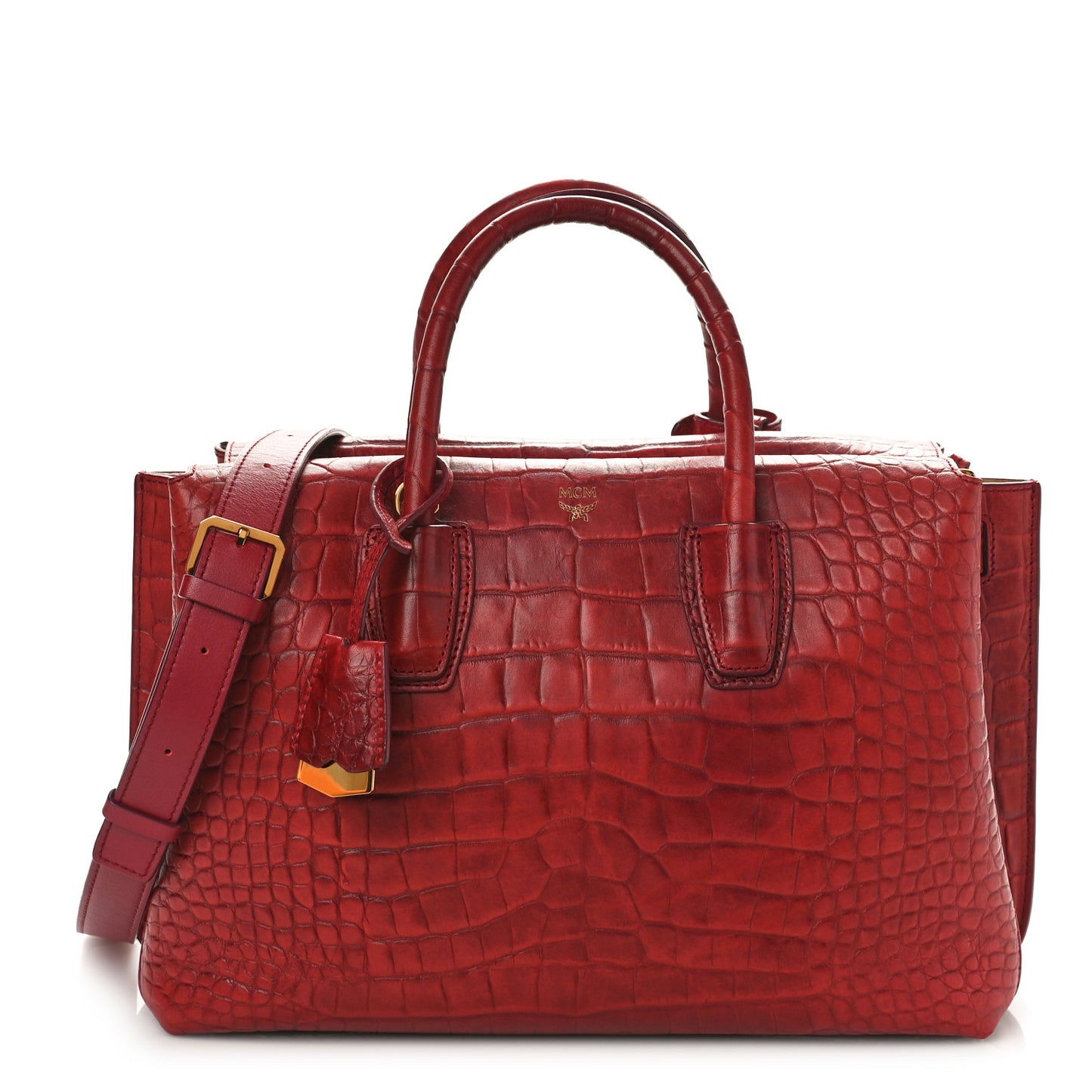 Calfskin Crocodile Embossed Medium Milla Tote Ruby