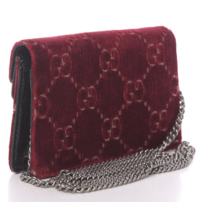 Gucci Velvet GG Monogram Super Mini Dionysus Shoulder Bag Red Cipria Black 3 of 9
