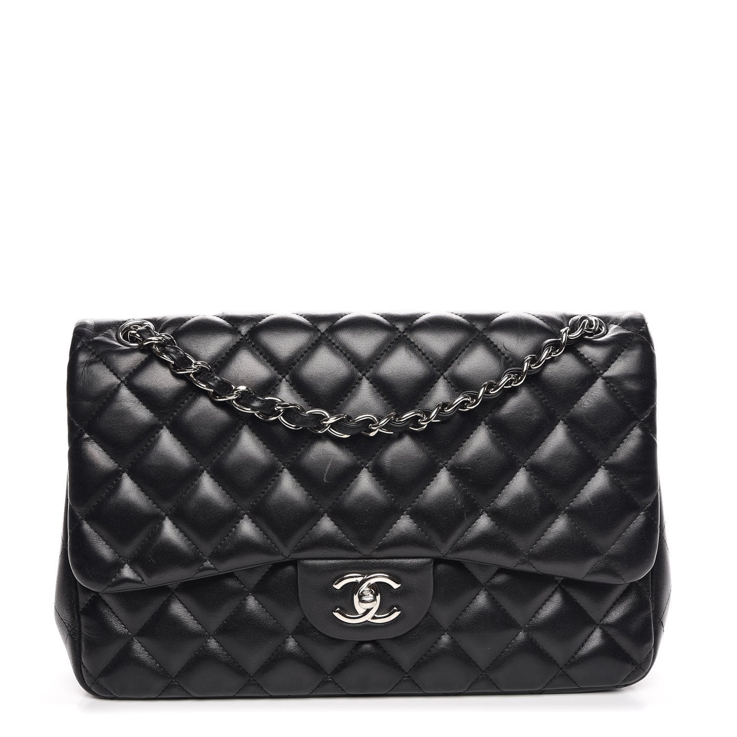 Lambskin Quilted Jumbo Double Flap Black