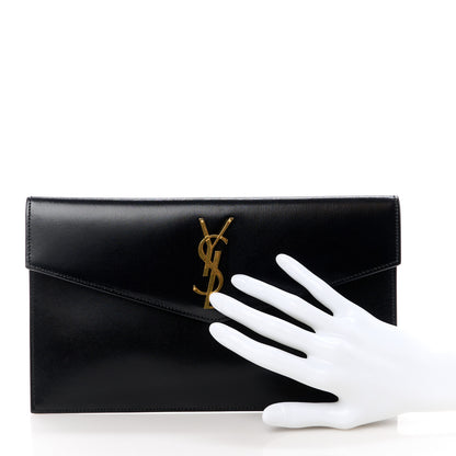 Saint Laurent Smooth Shiny Calfskin Monogram Uptown Pouch Black 2 of 10