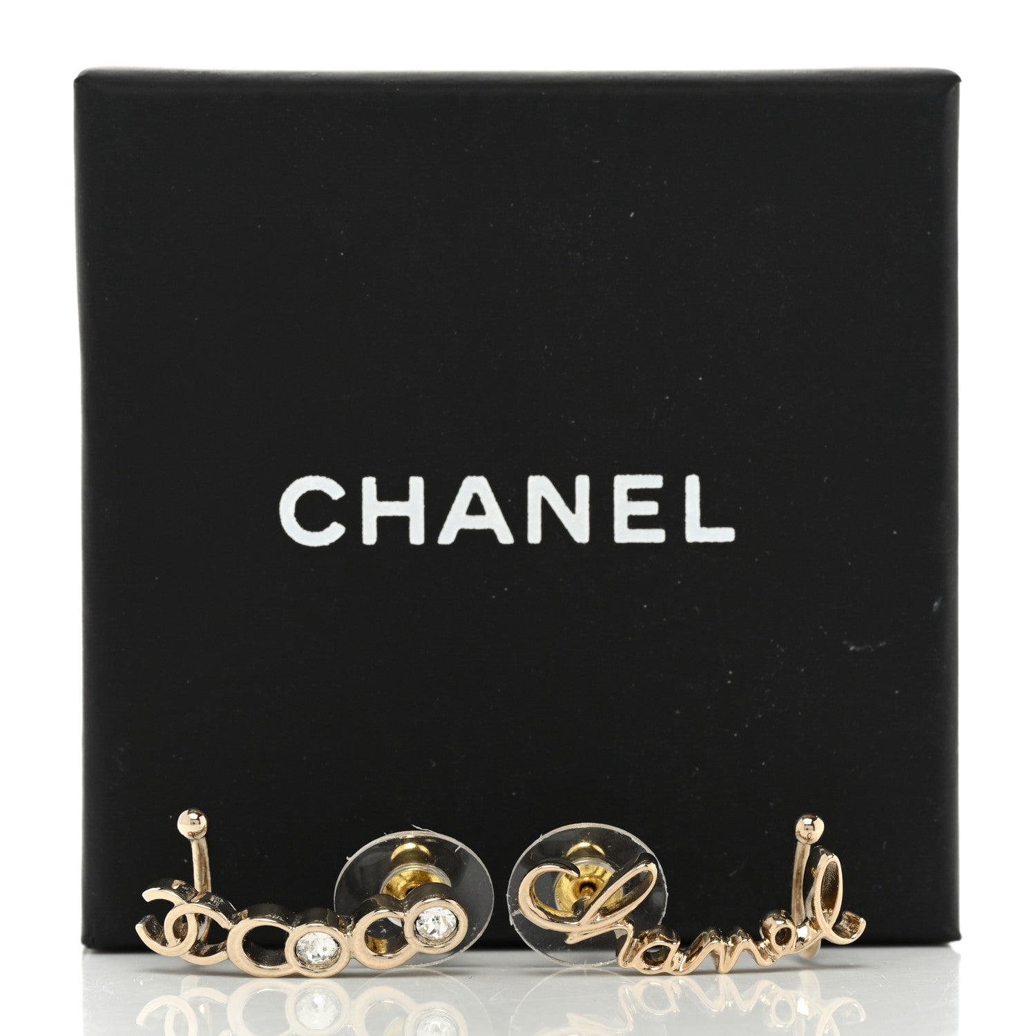 Chanel Metal Crystal Coco Script CC Climber Earrings Gold 5 of 5