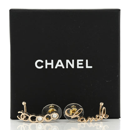 Chanel Metal Crystal Coco Script CC Climber Earrings Gold 5 of 5