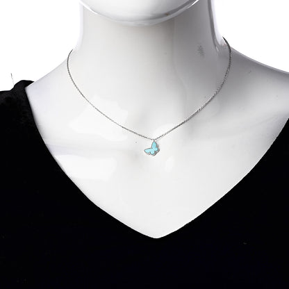 Van Cleef & Arpels 18K White Gold Turquoise Sweet Alhambra Butterfly Pendant Necklace 2 of 7