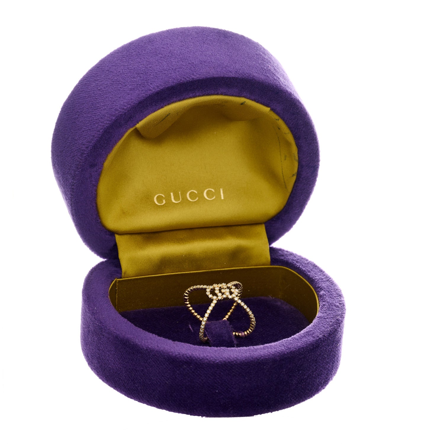 Gucci 18K Yellow Gold Diamond GG Running X Ring 49 5 5 of 5