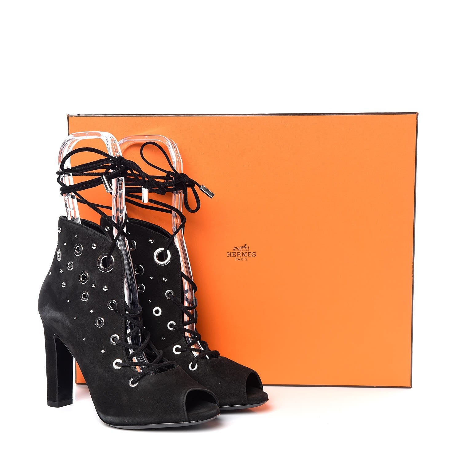 Hermes Suede Goatskin Parade Lace Up Ankle Boots 36 Black 10 of 20