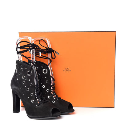 Hermes Suede Goatskin Parade Lace Up Ankle Boots 36 Black 10 of 20