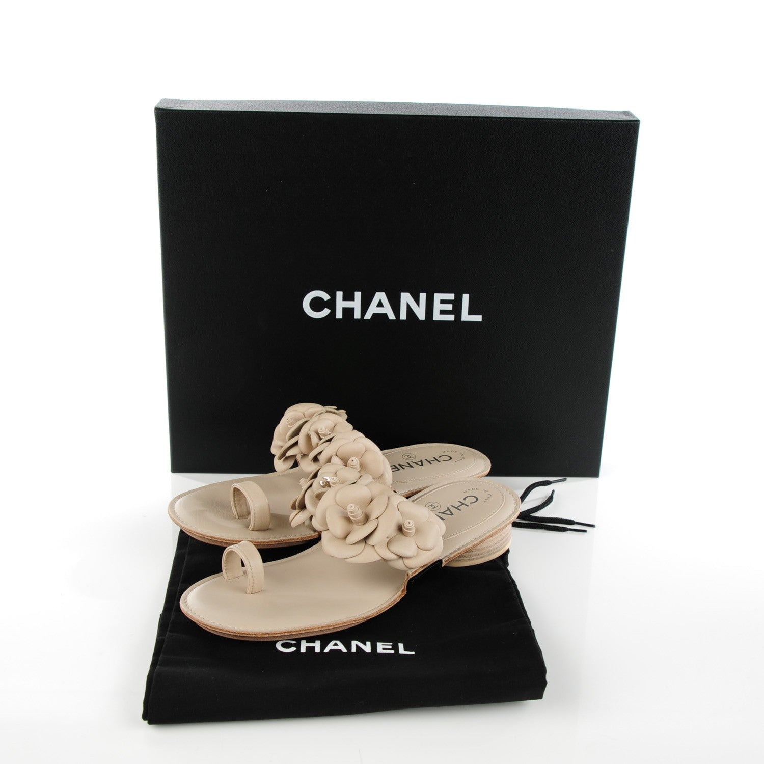 Chanel Lambskin Camellia Sandals 35 Light Beige 8 of 8