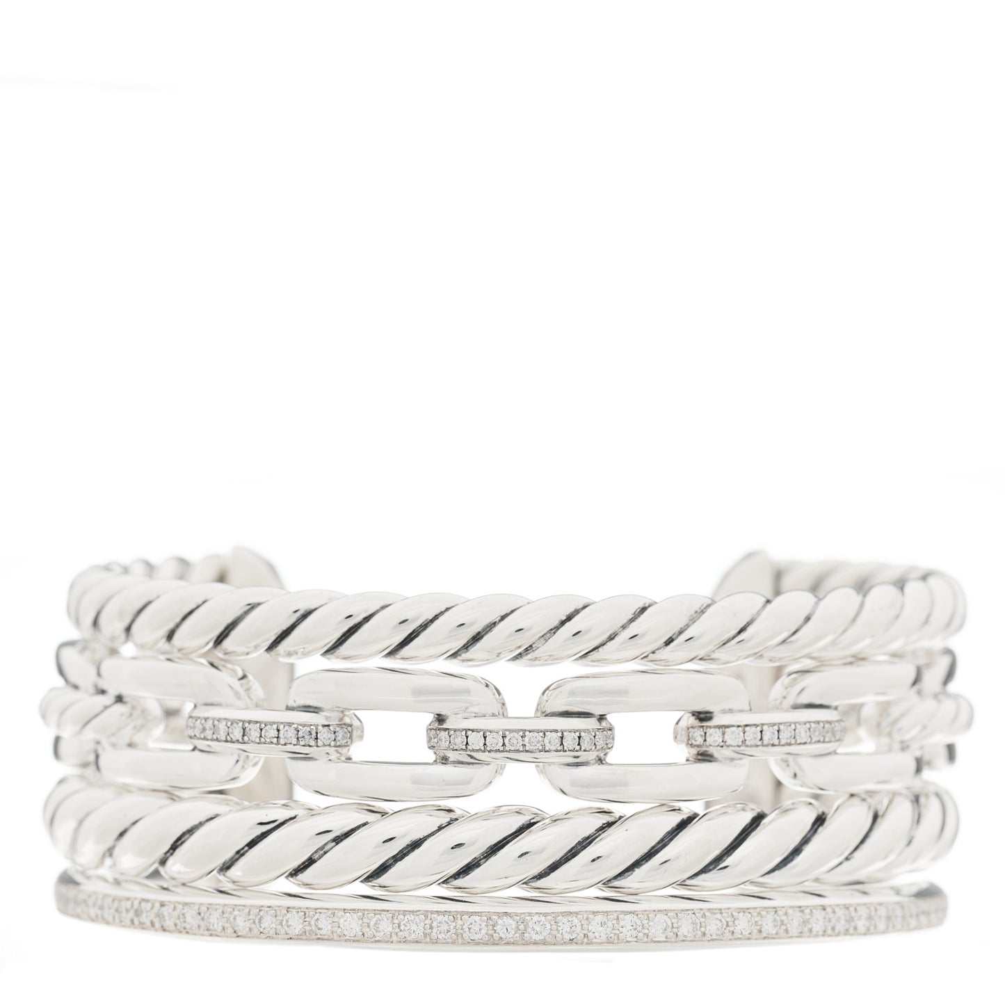 Sterling Silver Diamond Wellesley Link Four-Row Cuff Bracelet