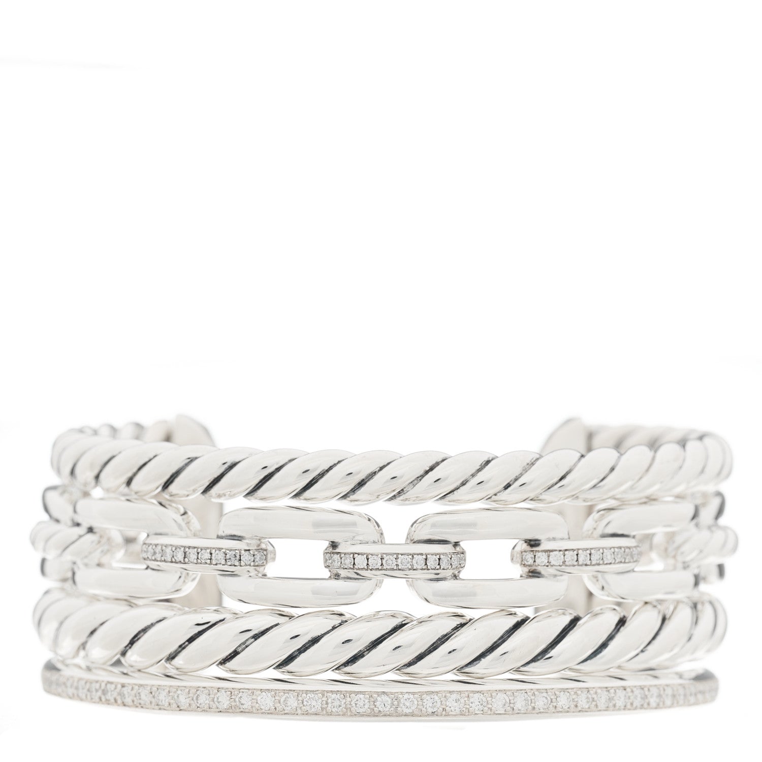 David Yurman Sterling Silver Diamond Wellesley Link Four-Row Cuff Bracelet 1 of 4