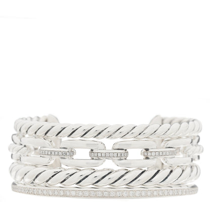 David Yurman Sterling Silver Diamond Wellesley Link Four-Row Cuff Bracelet 1 of 4